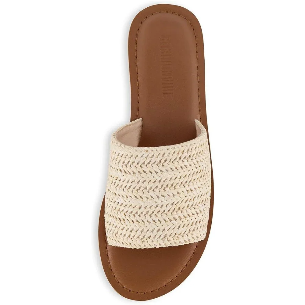 Women's Cream Carly Slide Sandal Vegan Leather Memory Foam Insole Shoes